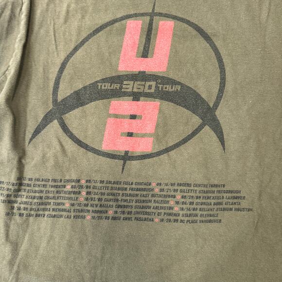U2 360 Concert Tour T-Shirt Army Green Crew Neck Medium Short Sleeve - Picture 5 of 5
